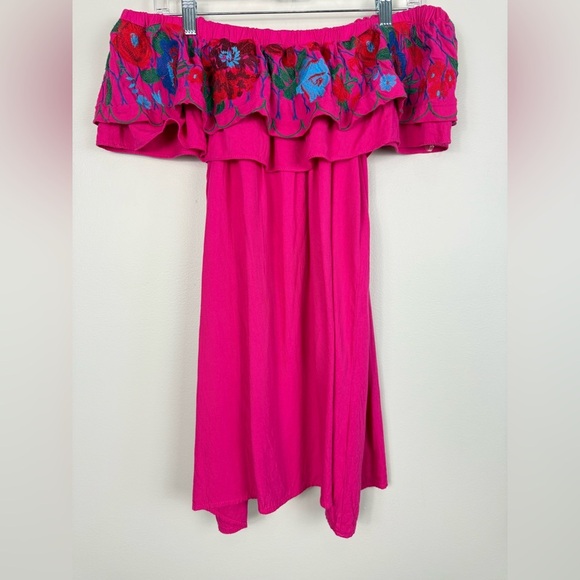 Umgee Tops - Umgee Tunic Top Womens Medium Pink Off-Shoulder Shirt Floral Embroidery Boho
